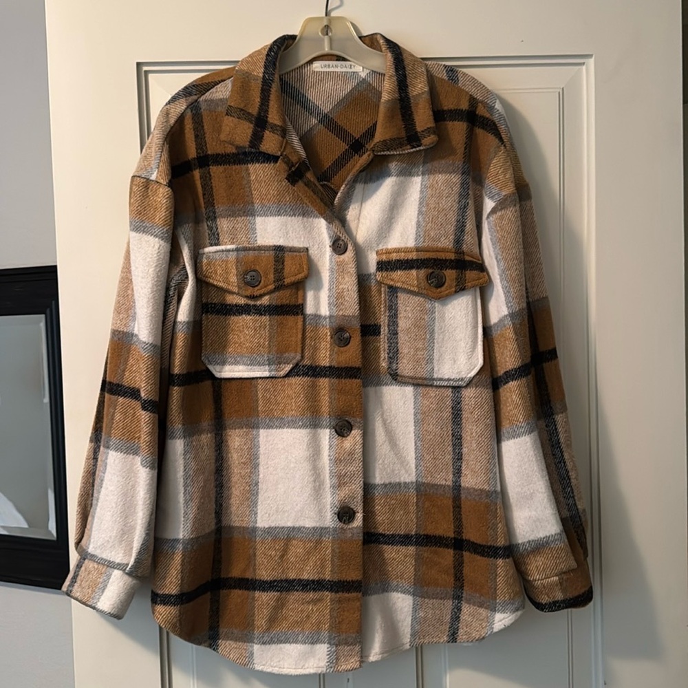 Plaid Women's Jacket in Brown and White